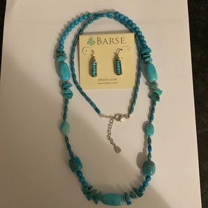 Barse Southwestern Style long Chunky Turquoise BeadedNecklace w earrings